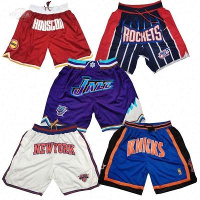 China New Fair Men's Embroidery Mesh Sports Wear Houston York Rocket Basketball Shorts Hip Hop Pocket Knick Don Antibacterial Wholesale for sale