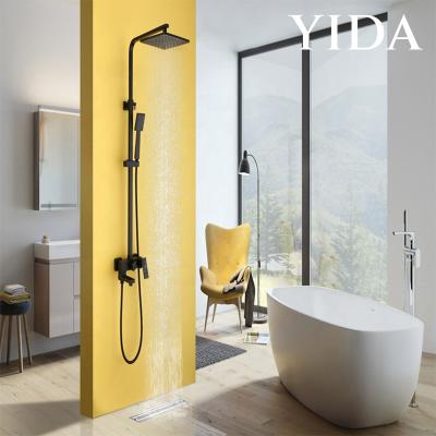 China With Sliding Bar Luxurious Sanitary Ware Set Large Rainfall Shower Head Square Faucet Shower Faucet Black for sale