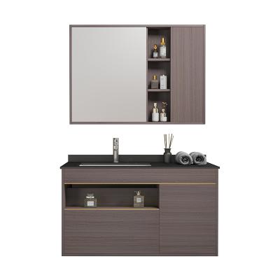 China Modern 40 In Bath Wall Mounted Sintered Top Vanity With Wash Basin And Mirror Cabinet for sale