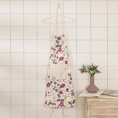 China Environmental Protection/Durable/Washable Home Restaurant Kitchen Flower Apron Beige Printed Purple Fashion Cooking Female Apron for sale