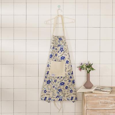 China Environmental Protection/Durable/Washable Hot Sale Printed Kitchen Cooking Apron Beige Cotton Sleeveless Apron With Pockets for sale