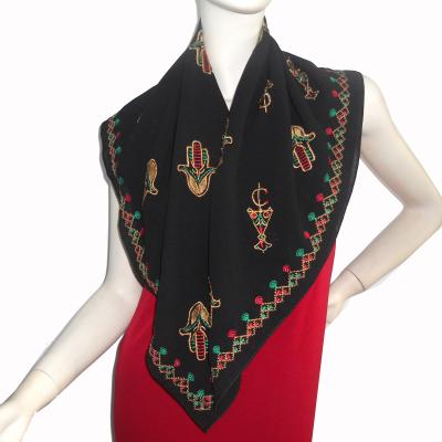 China Feature: New Design Hand Embroidery Square Fashion Anti-Static Chiffon Polyester Scarf for sale