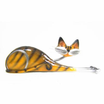 China European Handmade Decorative Metal Cat Figurine Animal Ornament Iron Art Handcrafts for sale