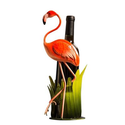 China Stocked UPGRADE Desktop Flamingo Wine Rack Ornaments Table Metal Wine Rack For Decor for sale