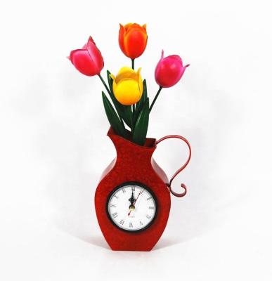 China Europe novelty handmade metal flower vase clock for home office decor for sale