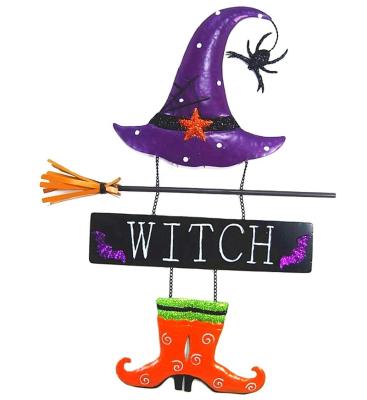 China Hallowmas Funny Witch Decoration Wall Halloween Decoration Metal Hanging Decor for sale