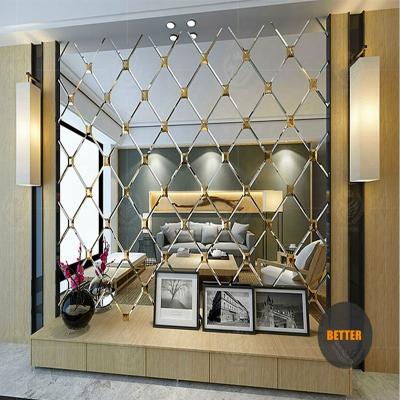 China Traditional UPGRADE Customized Decorative Beveled Silver Mirror Spelled Glass Tiles Mural Decorative for sale