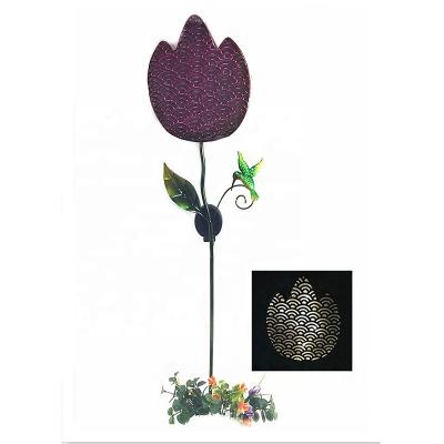 China Country UPGRADE Flower Shape Garden Stake Iron Stakes Solar Decoration Metallic Garden Ornaments Wholesale for sale