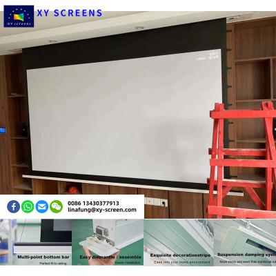 China OEM/ODM Ceiling Recessed Hidden Motorized Tab-Tensioned Screen For Home Theater IN-Ceiling Electric Screen for sale