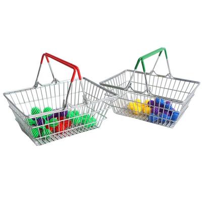 China Lightweight Two Handles PVC Coated Kids Mini Hand Held Shopping Grocery Basket Supermarket Sneakers for sale