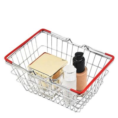 China Cosmetic Metal Small Mini Iron Mesh Shopping Basket Folding Two Handle Double Handle Retail Store for sale