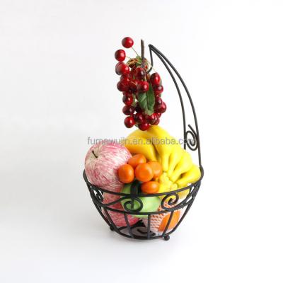 China Black Fruit and Vegetable Baskets Home Storage Racks Viable Decorative Iron Metal Drain Basket for sale