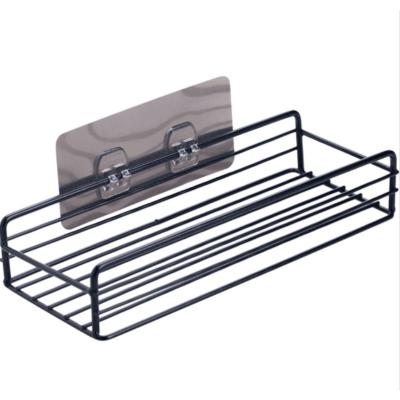 China Durable Adhesive Wrought Iron Bathroom Kitchen Shelf Free Punching Toilet Semi-Manual Hanging Baskets for sale