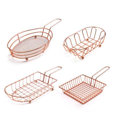 China Wholesale viable under 1usd cheap rose gold mini fry baskets iron metal food serving basket for sale