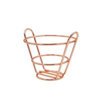 China Sustainable Stocked Small Two-Ear Rose Gold Metal Wire Rack Hot Selling Restaurant Fries Basket Small for sale