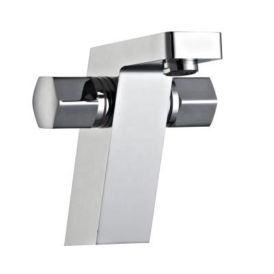 China Metered Faucets Chrome Plated Modern Double Lever Basin Water Mixer Basin Faucet With Heavy Weight for sale