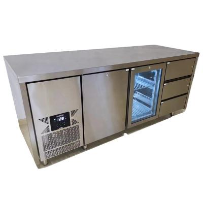 China Single-temperature restaurant equipment commercial stainless steel glass door under prep table bar fridge with drawer for sale