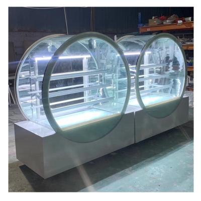 China Round Type Showcase Cake Display Single-temperature Bakery Fruit Display Cooler Case Stand Refrigerated Refrigerator for sale