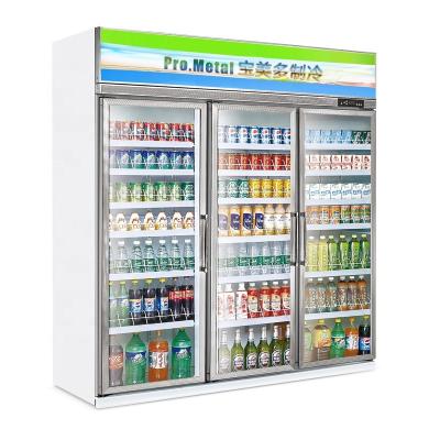 China Single-temperature Supermarket Beverage Showcase 3 Door Beverage Cooler Commercial Retail Display Fridge for sale