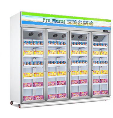 China High Temperature Used Commercial Food Display Freezer Customize Style Air Cooling Glass Door 4 Vertical Showcase Freezer for sale