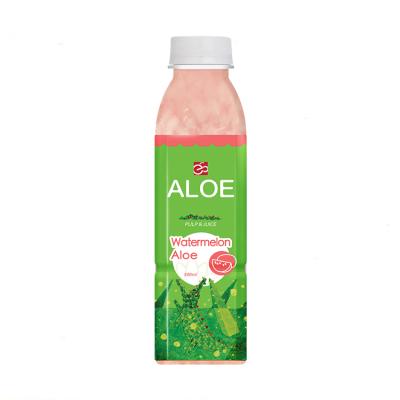 China 500ml Natural Premium Aloe Vera Drink Oem Drink Pet Bottle Watermelon Aloe Drink for sale