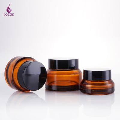 China Personal Care Body Cream Packaging Amber Lotion Face Cream Amber Container Cosmetics Glass Jar for sale