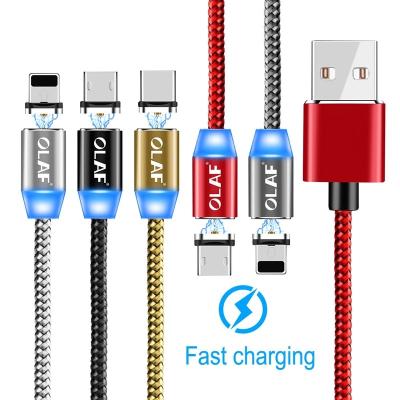 China Factory New Product Hot Fast Charging iPhone 11 Speed ​​Xiaomi iPhoneS 10 P40 S20T TYPE-C 3 in 1 Fast Charger 360 Magnet Charger Nylon Cable for sale