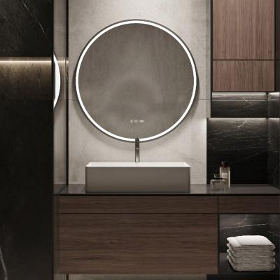 China Popular Luxury Simple Hotel Bathroom Round Shape Style Smart Aluminum Alloy Magnifying Fog Light Frame Illuminated LED Light Mirror for sale