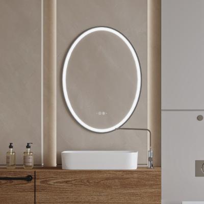 China Popular Luxury Simple Oval Shape Hotel Style Smart Aluminum Alloy Enlarging Fog Light Frame Bathroom Illuminated LED Light Mirror for sale