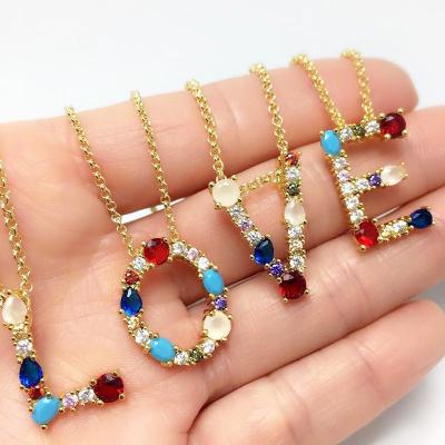 China 2021 Hot Sale High Quality New Color Zircon Necklace With Diamonds Family Name A-z English Letter Necklace for sale