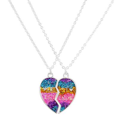 China High Quality Hot Selling Sparkle Jewelry Cute Enamel Rainbows Children's Broken Heart Shaped Necklace for sale