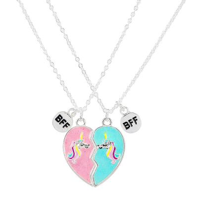 China Custom Princess Cartoon Letter Necklace Pink Jewelry Unicorn Pendant BBF High Quality Broken Heart Letter for sale