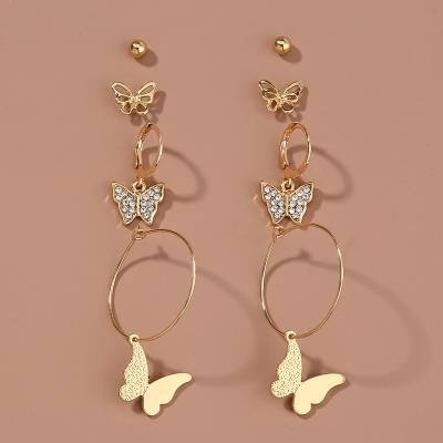 China High Quality Cheap Women's Jewelry Butterfly Dangle Earrings Gold Butterfly Inlaid Tassel Earrings for sale