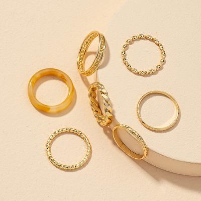 China Hot Sale Fashion High Quality Metal Round Gold Ring Set 7pcs/batch Resin Ring Party Jewelry For Women and Girls for sale