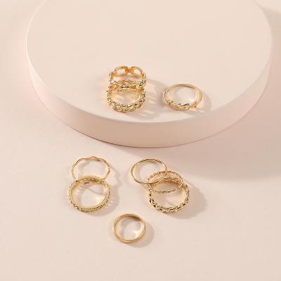 China High Quality Fashionable Round Ring Golden Hollow Retro Finger Ring Simple Couple Ring Set for Women for sale