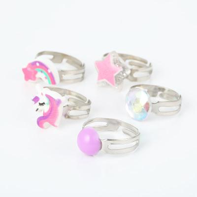 China Lovely Jewelry Design Cartoon Children Rings Unicorn Rainbow Kids Small Rings High Quality Alloy Resin For Decoration for sale