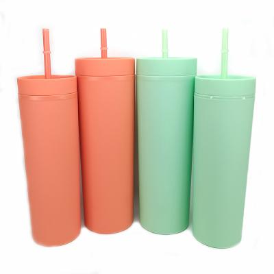 China Hot Amazon 22oz Lean Wall Double Wall Plastic Matte Pastel Colored Acrylic Tumblers Tumbler Cups With Lids And Straws for sale