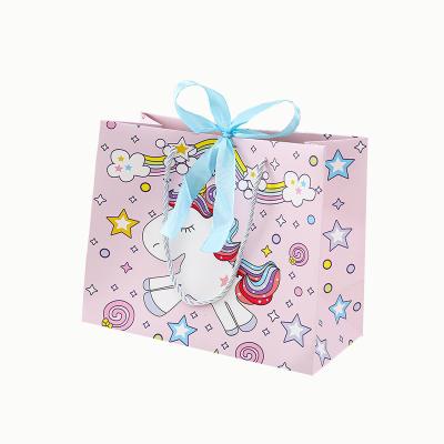 China Recycled Materials Fresh and cute gift bag cartoon gift bag gift children's packaging  unicorn handbag paper bag for sale