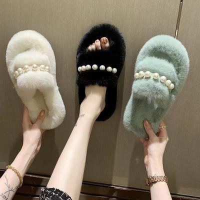 China Anti-slippery slipper woman 2022 autumn winter new fashion wear hair outdoor shoes go together Korean version of summer home cotton s for sale