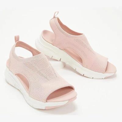 China Unique soft sole thick sports casual women's shoes 2022 new flat female sandal summer lightweight net fabric fly woven fish mouth shoes women for sale