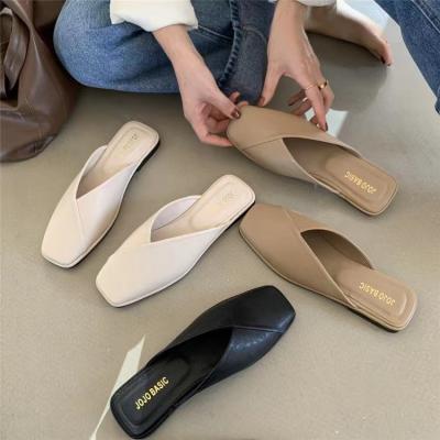 China Baotou half size massage slippers 2022 female summer large use lazy Muller square flat slippers shoes wholesale for sale