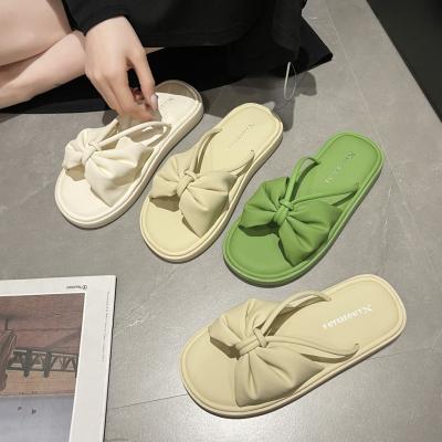 China 2022 new fashion trend flip-flopssoft topswomen's bow tie bow tie solessoft slippersflat shoes, wear fashionable external set lazy adiathermic powers for sale