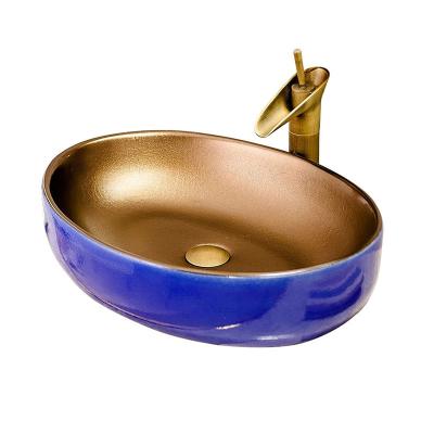 China Sink Art Basin Bathroom Sinks, Oval Bronze Metal Color Bathroom Cooper Shape Vessel Bathroom Furniture Lavatory Sink for sale