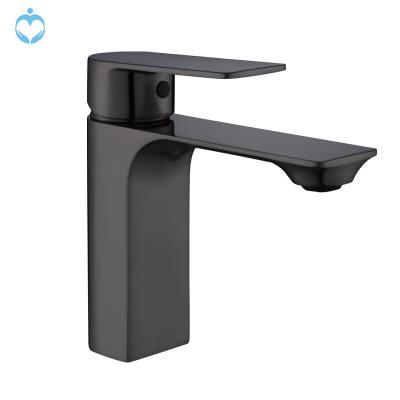 China Luxury Matte Black Water Saving Basin Faucet Bathroom Basin Faucet Cold And Hot Thermostatic Deck Mounted Mixer Tap for sale