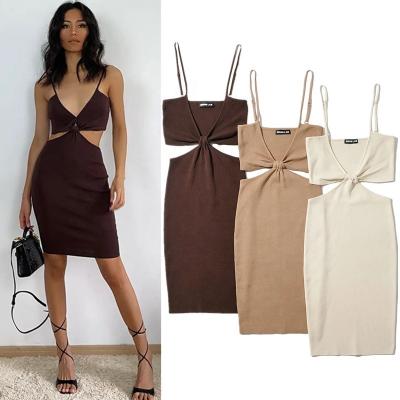 China Anti-Wrinkle 2021 Summer Hot Selling Custom Women's Summer Hot Sale Custom Women's Irregular Bandage Knitted Dress Bra Cami Dress Hip Skirt Banquet for sale