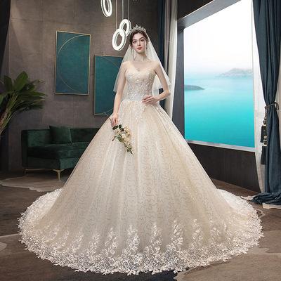 China 2021 New Viable Champagne Sweetheart Lace Flower Puff Sleeves Wedding Dress Bride Married Long Dresses For Bride Lace Up Strapless for sale