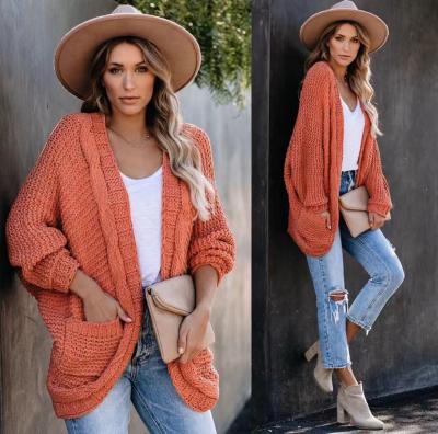 China Breathable 2021 autumn and winter plus size casual sweater cardigan thick sleeve long sleeve fashion knitted sweaters coat for women for sale