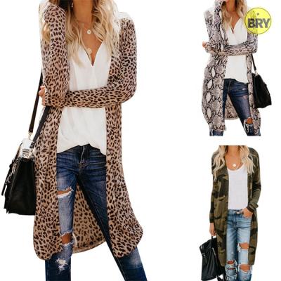 China 2021 Style Autumn Winter Warm Women's Breathable Long Sleeve Knitted Casual Leopard Knit Maxi Long Cardigan Pullover Sweaters For Woman for sale