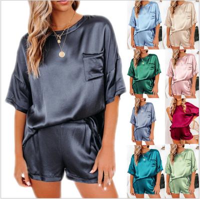 China 2021 New Hot Selling QUICK DRY Pure Silk Satin Chiffon Pajamas Set Casual Homewear Shorts Sets For Women Lounge Wear Sleepwear for sale