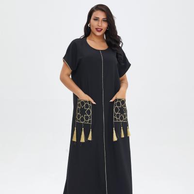 China 2021 summer new designer women's short sleeve embroidery abaya dress loose casual clothing maxi long for ladies A4549 for sale